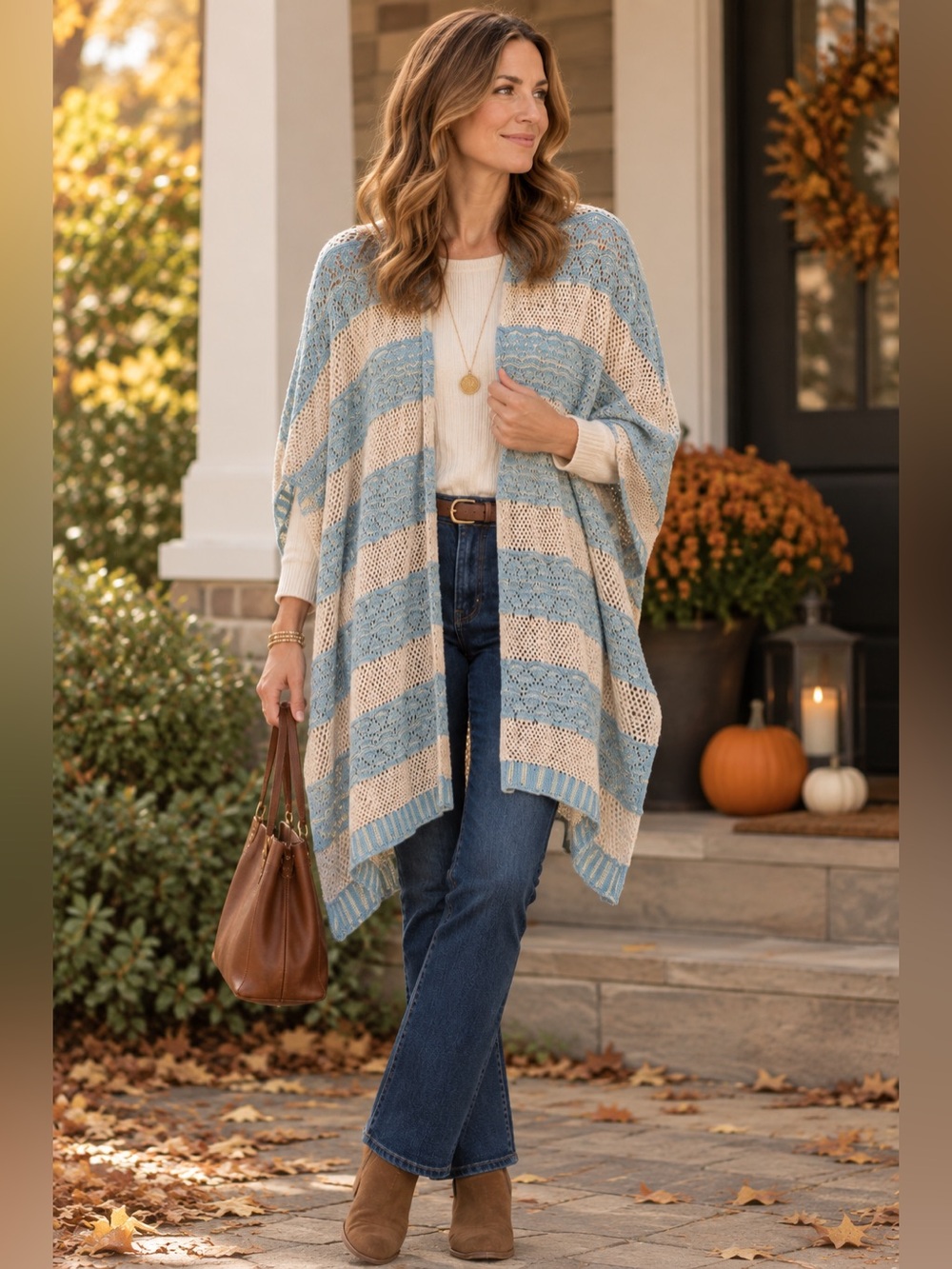 La Fiorentina Striped Pattern Ruana